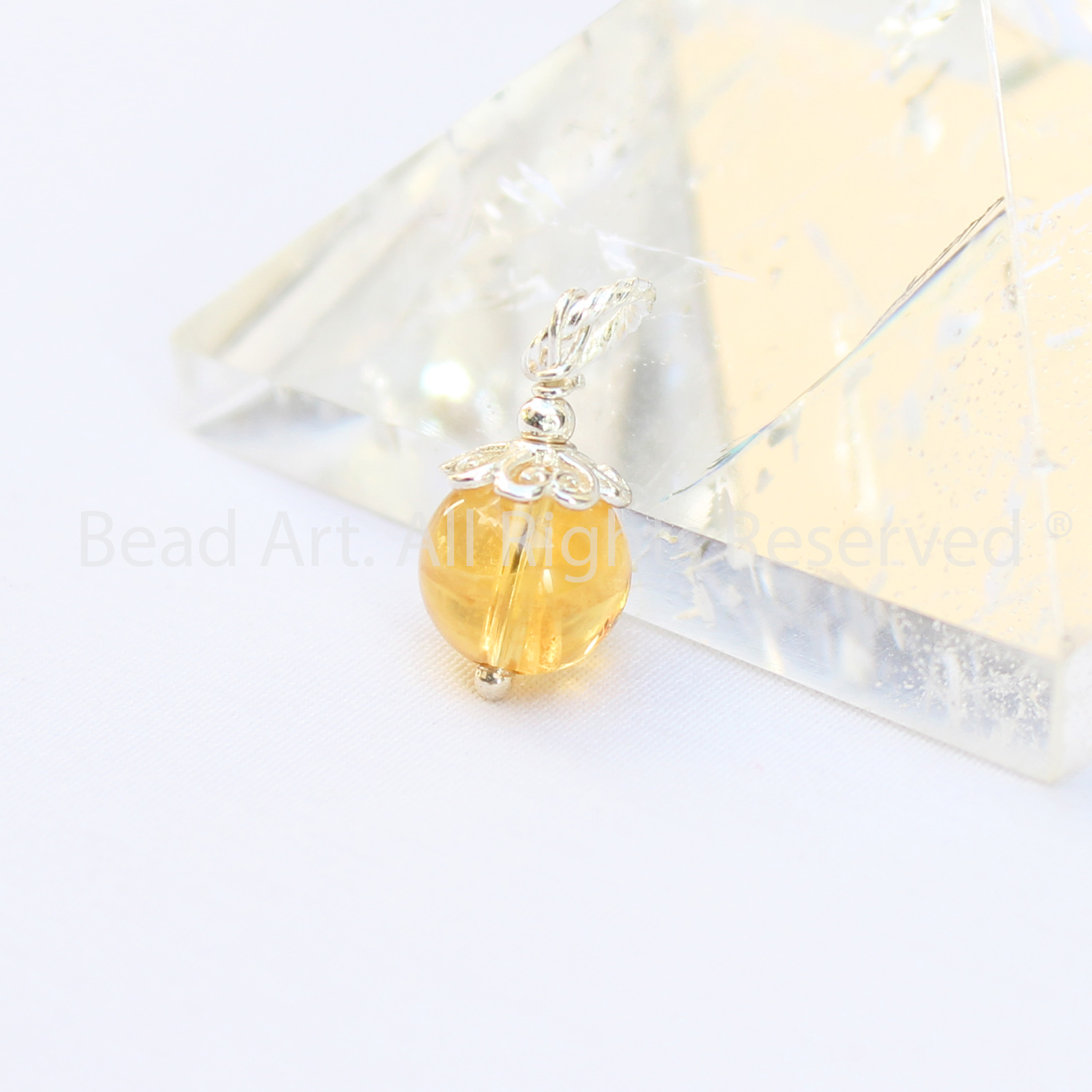 Mặt Dây Chuyền Đá Thạch Anh Màu Vàng, Citrine Tự Nhiên Loại AAA, Trang Sức Phong Thuỷ, Mệnh Thổ, Kim - Bead Art