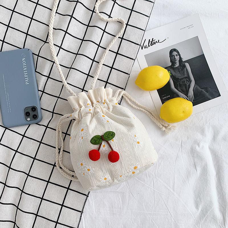 Straw Bag Lace Bucket Bag Women's Shoulder Bag Crossbody Small Bag