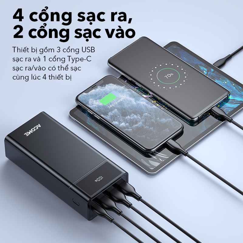 Pin Sạc Dự Phòng ACOME AP401 Dung Lượng Lớn 40000mAh Sạc Nhanh Nhiều Thiết Bị - Hàng Chính Hãng