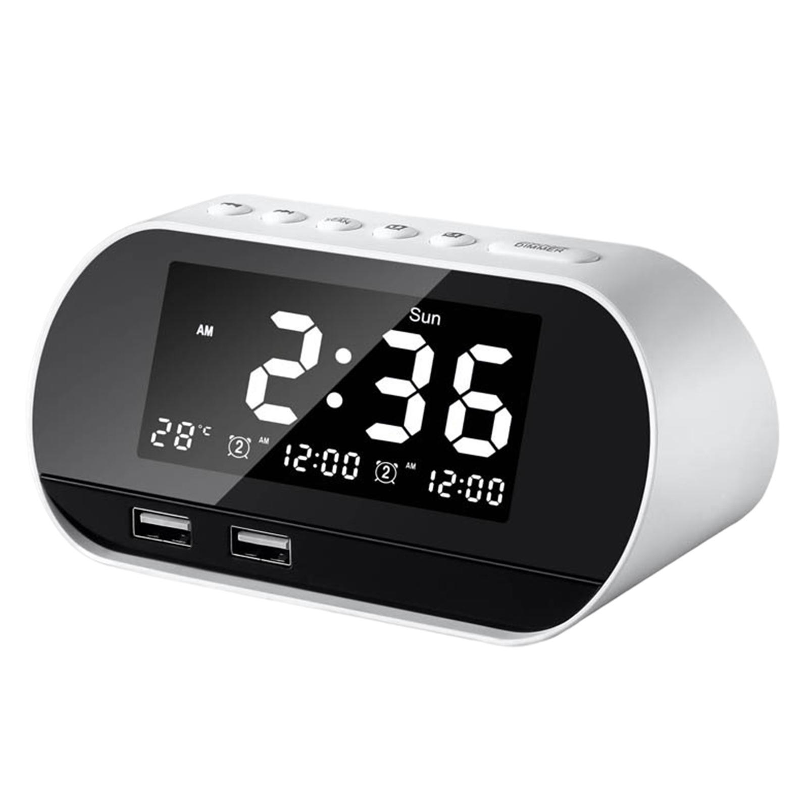 Desktop Alarm Clock with Speaker FM Function Dual USB Port LED Display
