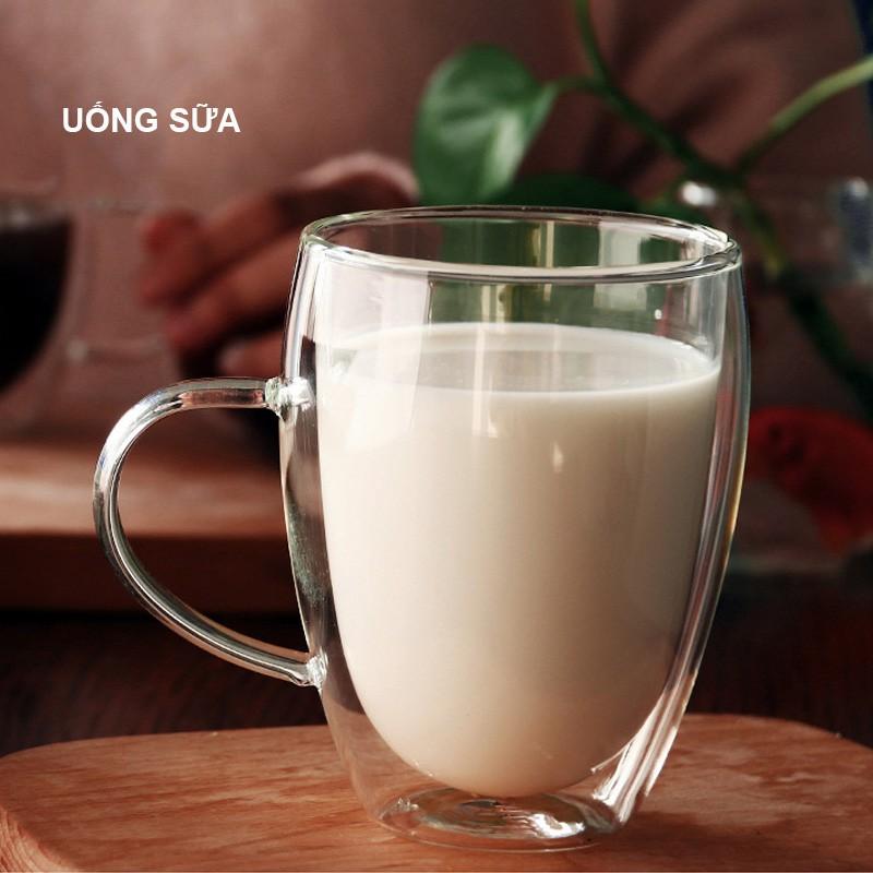 CỐC THỦY TINH 2 LỚP GIỮ NHIỆT UỐNG TRÀ VÀ CAFÉ, CÓ TAY CẦM 400ML; 300ml; 200ml; 150ml; 80ml