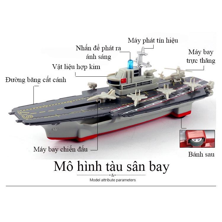 Mô hình tàu sân bay bằng hợp kim có nhạc và đèn chạy cót kèm máy bay để trang trí hoặc làm đồ chơi