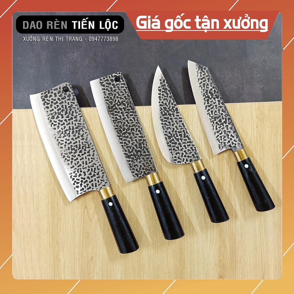 Bộ Dao Nhà Bếp 4 Món Thép Nhíp Ô Tô - Lưỡi Dập Vân Chống Dính 2 Mặt