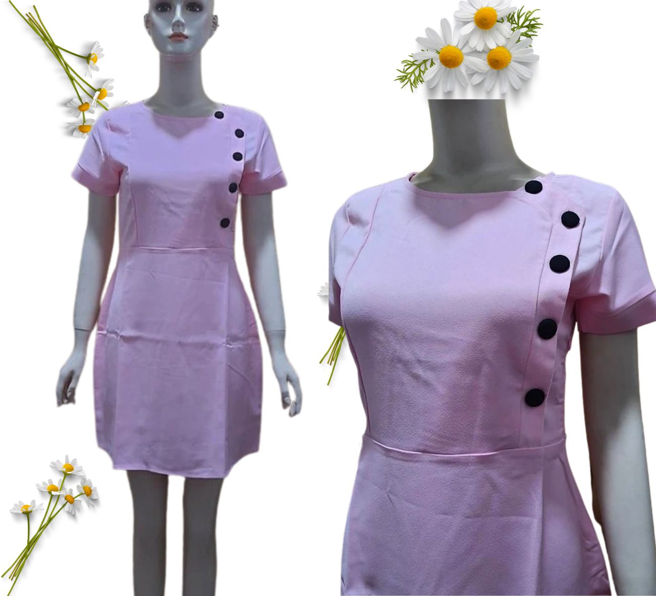 Đầm Suông Đính Nút Nhẹ Nhàng Nữ Tính,chất Lụa Cát co giãn nhẹ,thoáng mát,thích hợp công sở,đi chơi,tiệc nhỏ