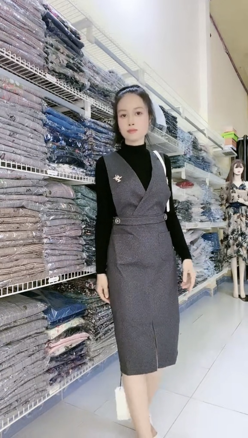 Set đầm yếm kèm áo dệt kim thu đông cao cấp Myqlothing