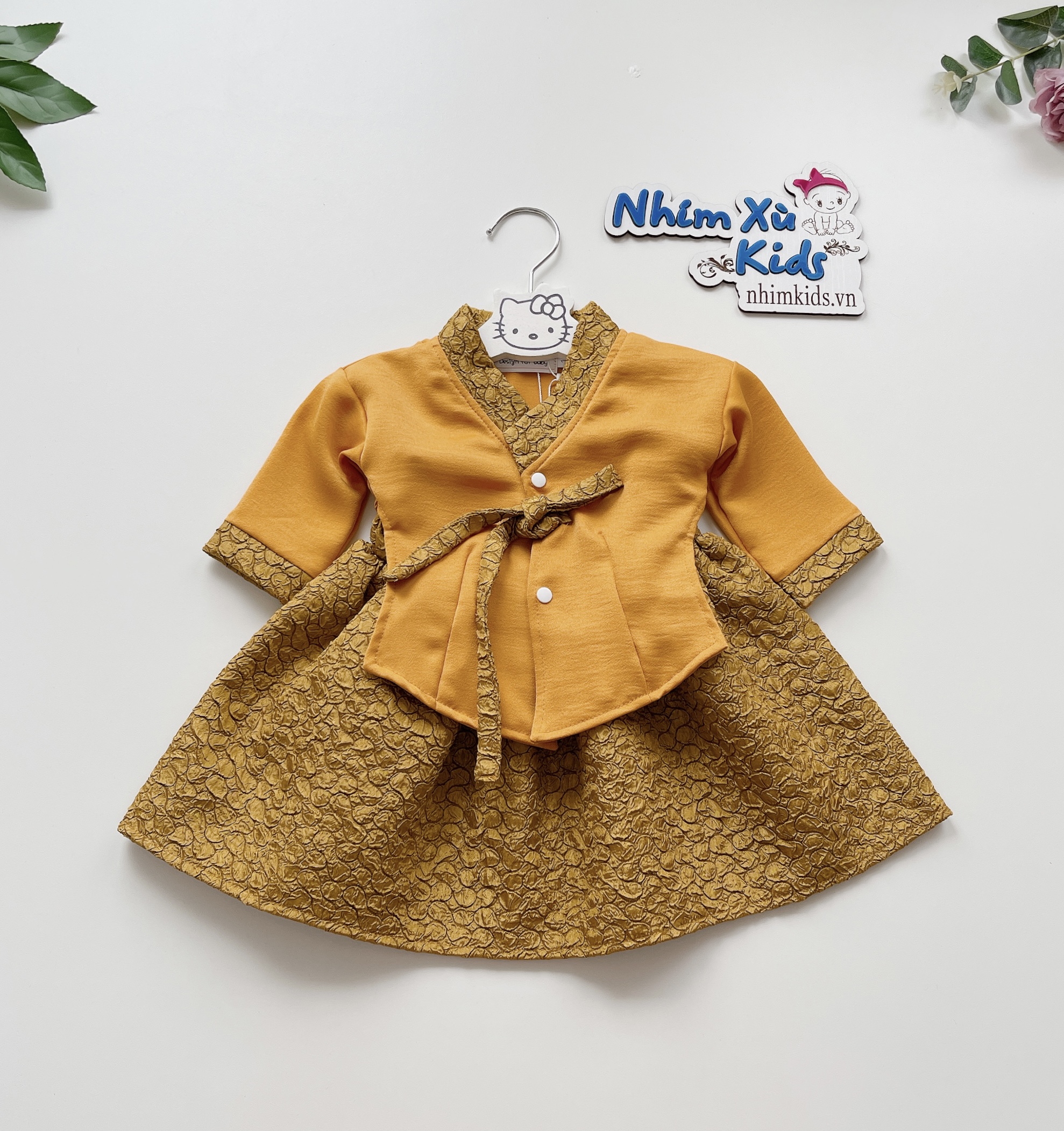 Váy Hanbok Rời Cho Bé Gái 3 Đến 18kg Chất Lụa Ướt Phối Linen V066