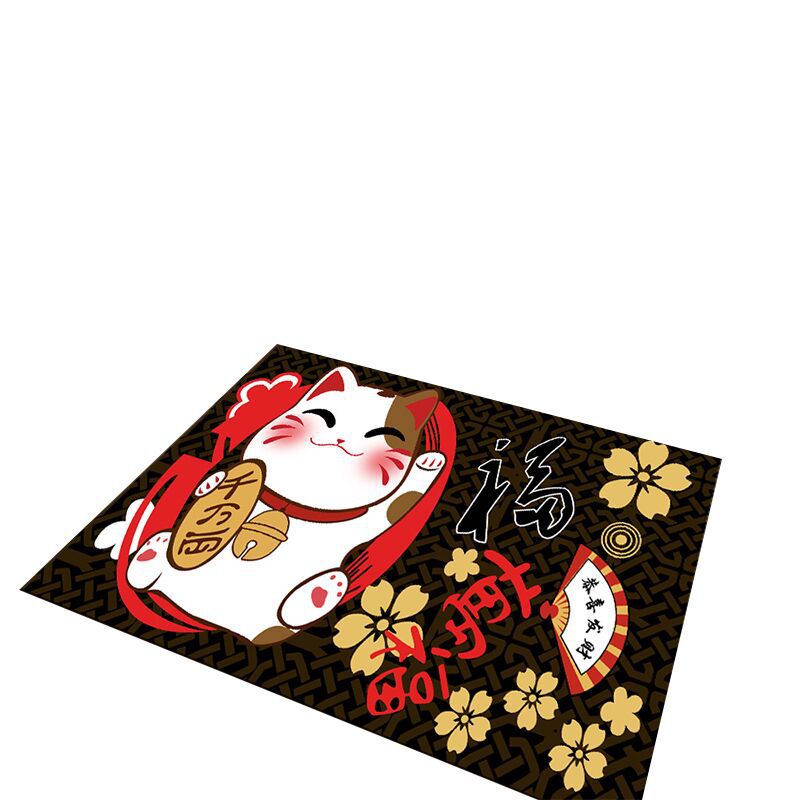 Thảm Nhà Bếp Mèo Thần Tài Vẫy Tay Maneki Neko Lau Chùi Chân Chống Trơn Trượt 40x60cm Trang Trí Nhà Cửa