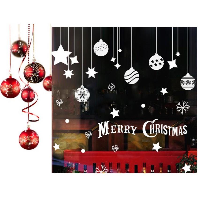 Decal trang trí noel rèm trái châu kèm chữ