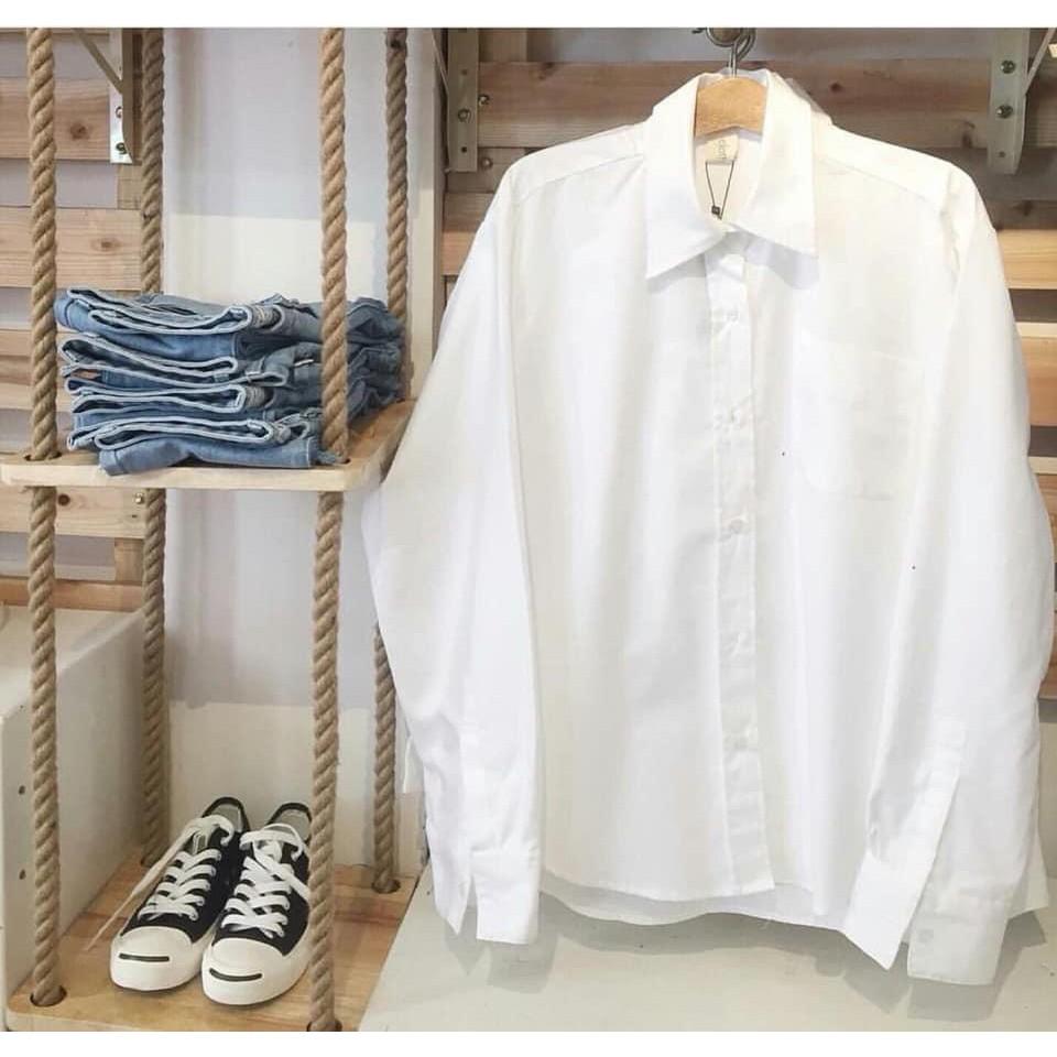 Áo sơ mi trắng dài tay chất lụa hàn oversize, sơ mi trắng basic