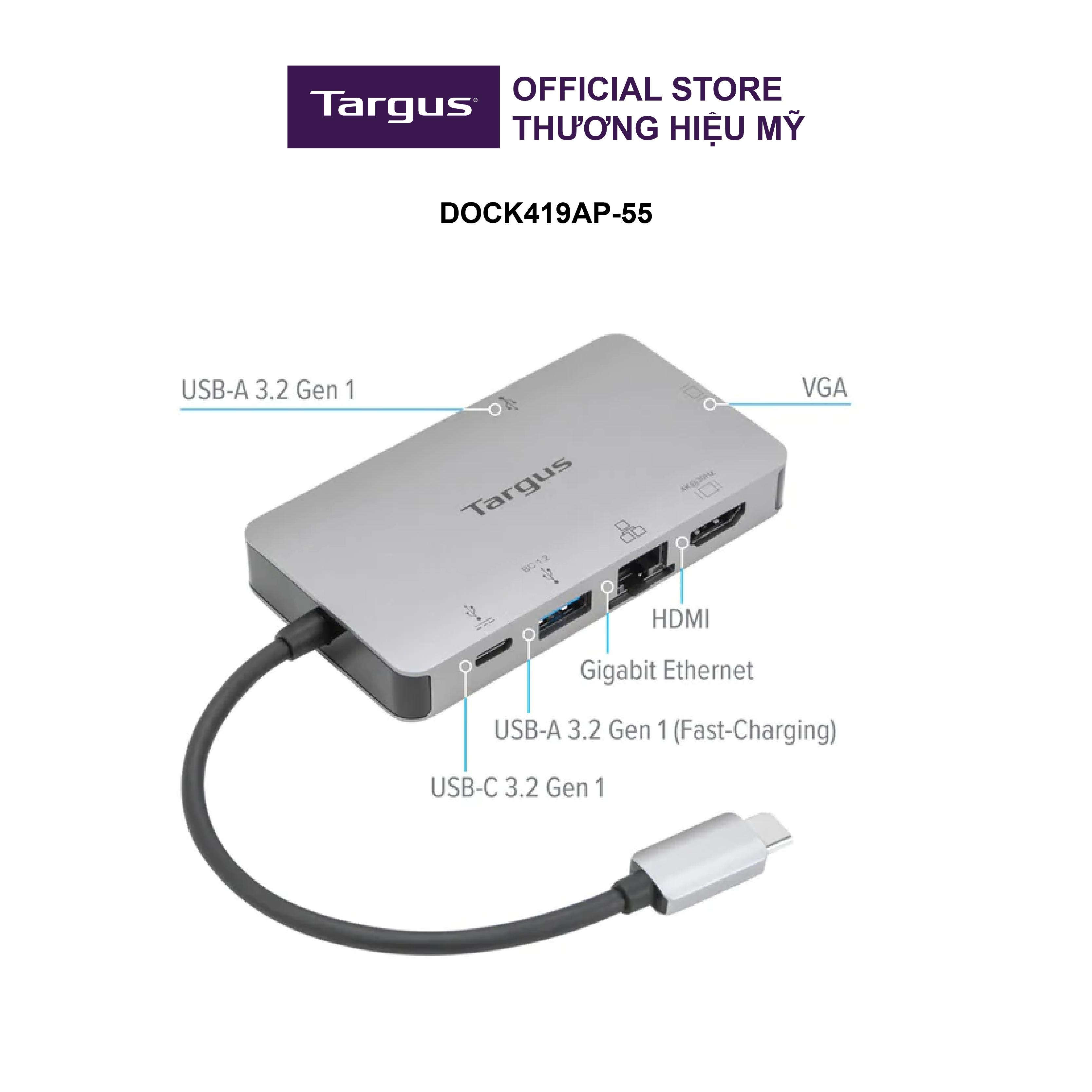 Cổng Dock chuyển đổi 6 trong 1 hub c to all Targus DOCK419 Hàng chính hãng