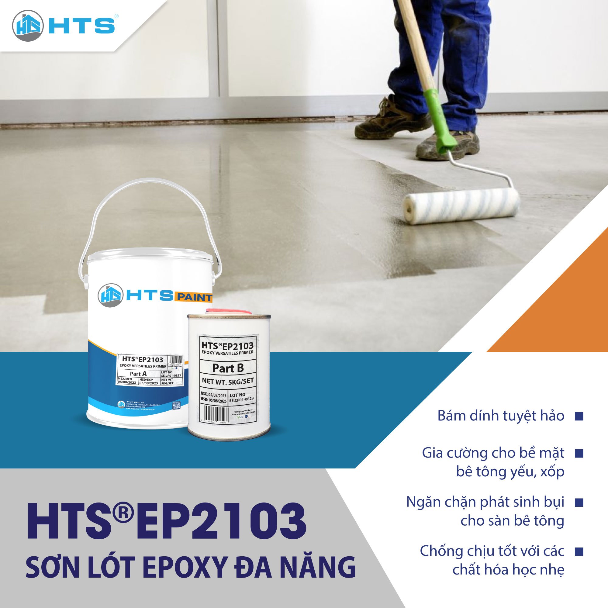 Sơn lót Epoxy Đa năng HTS EP2103 bộ nhỏ 5Kg - Bám dính cao, ngăn phát sinh bụi