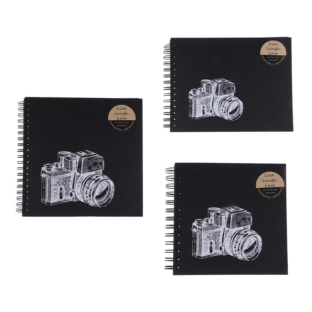 20 Pages Ring Binder Scrapbook Family Memory Photo Album Black 165x165mm