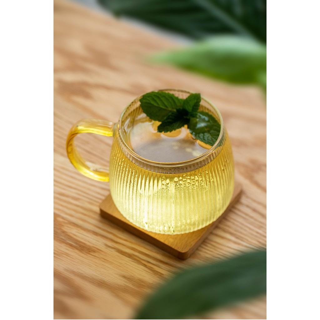 Cốc vân sọc bầu quai vàng thủy tinh chịu nhiệt - Ly cốc sinh tố tiêu chuẩn xuất Âu _ giao ngẫu nhiên vân