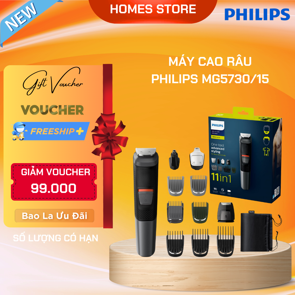 Máy Cạo Râu PHILIPS MG5730/15 Series 5000 Combo 11 Món - Nhập Khẩu Đức Lưỡi Tự Mài Kiêm Máy Cắt Tóc, Cạo Râu, Tỉa Ria Mép, Tỉa Râu, Tông Đơ - Hàng Nhập Khẩu