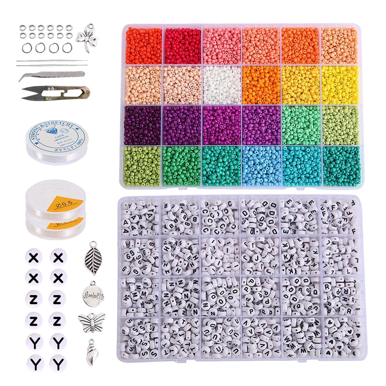 12000Pcs Glass Seed Beads 1350Pcs Letter Beads for Rings Jewelry Making