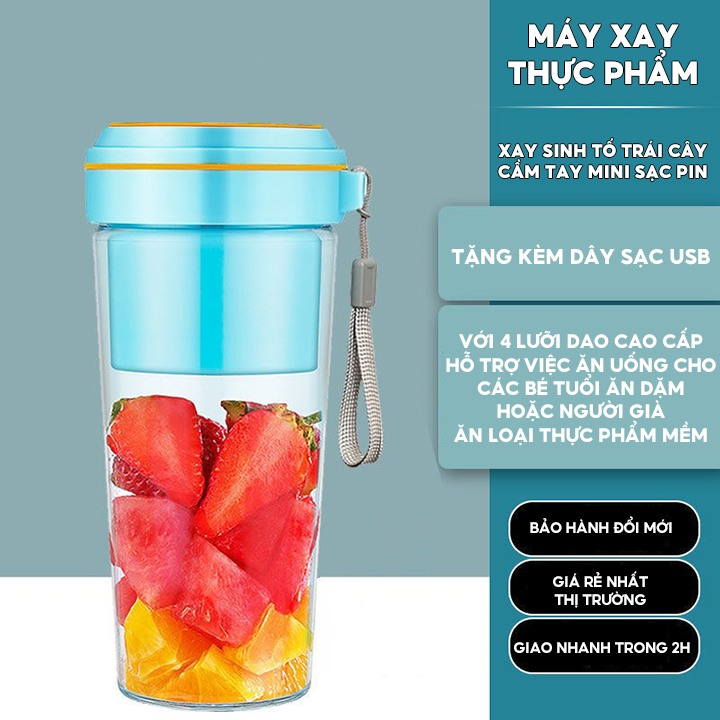 Máy Xay Sinh Tố Mini Cầm Tay Dung Tích 270ml 4 Lưỡi Xay Công Suất Mạnh