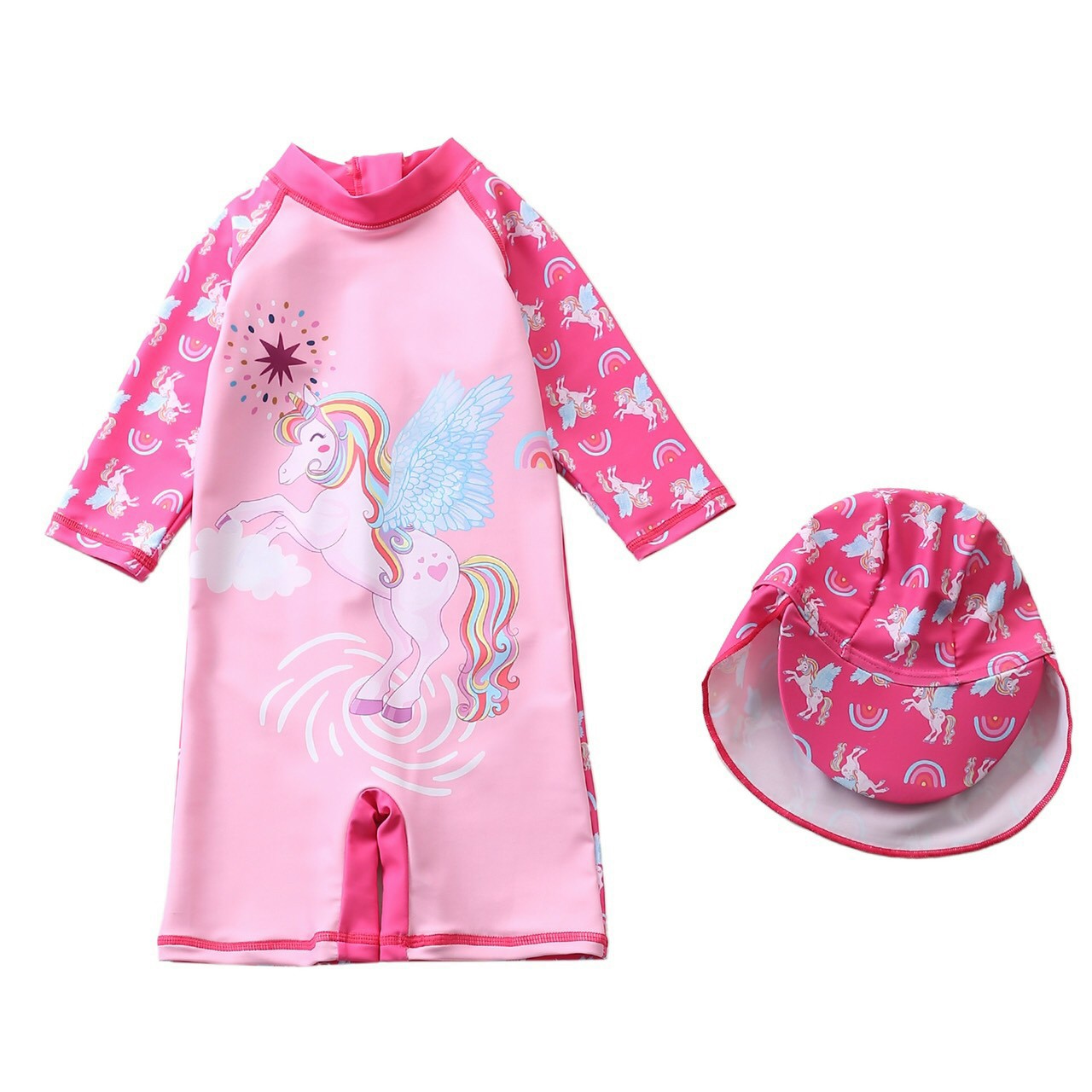 Đồ Bơi Liền Bé Gái Kèm Mũ Trẻ Em Từ 2 Đến 10 Tuổi