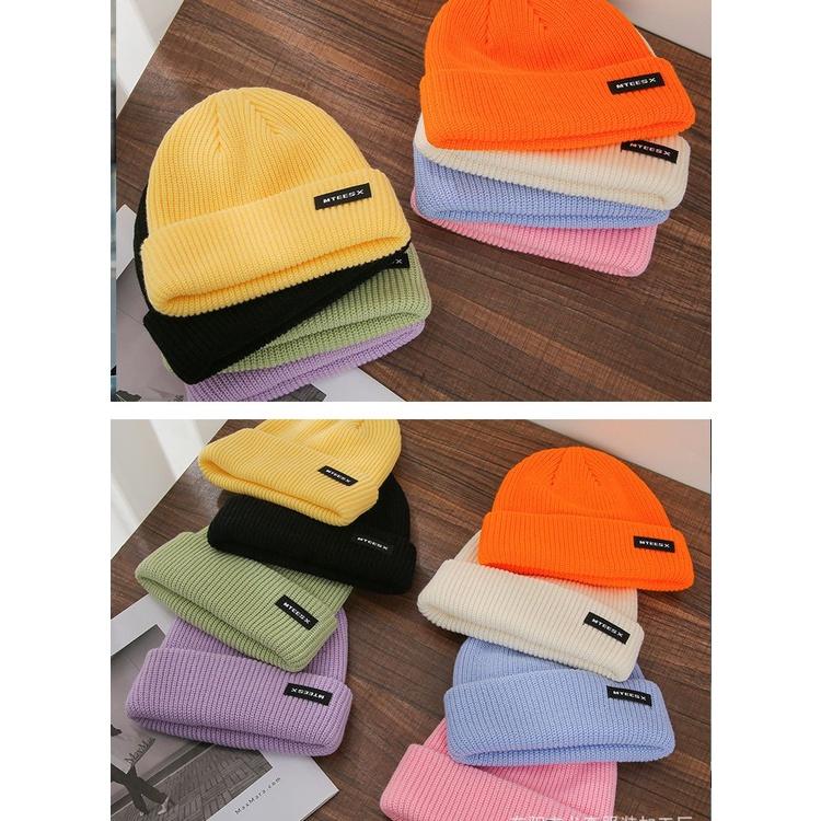 Mũ len dệt kim beanie Thêu MTEESX Hàn Quốc thời trang unisex thu đông giữ ấm cho nam nữ