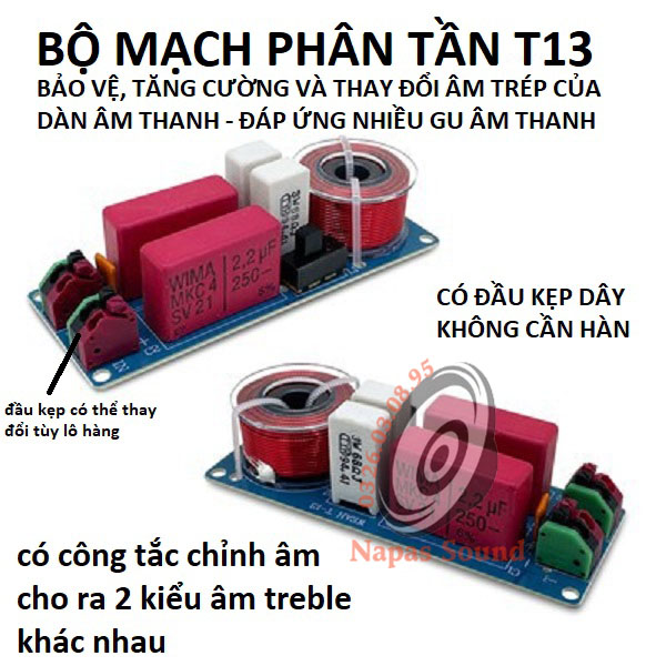 BỘ 2 MẠCH PHÂN TẦN CHỐNG CHÁY TÉP T13 - CÓ CHỈNH ÂM - PHÂN TẦN CHO LOA TREBLE KÈN