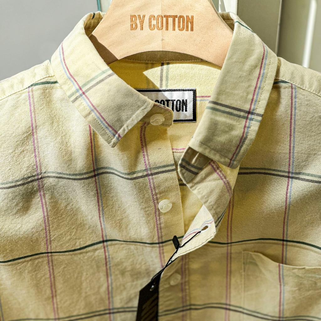 Áo Sơ Mi Nam Dài Tay Phối Sọc BY COTTON Caro Vàng Sọc Đỏ Xanh 020223
