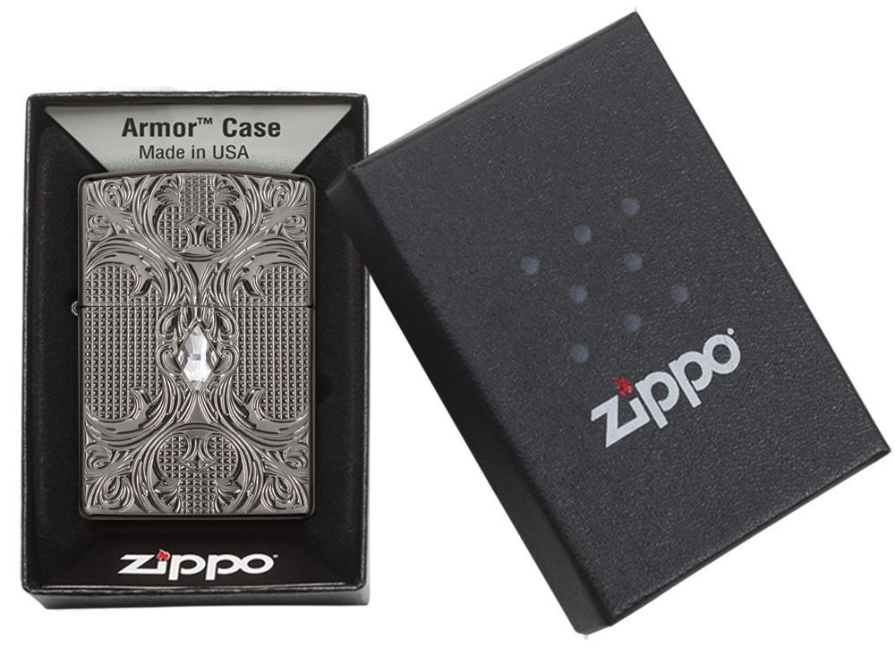 Bật Lửa Zippo Crystal Lattice Armor High Polish Black Ice 28956