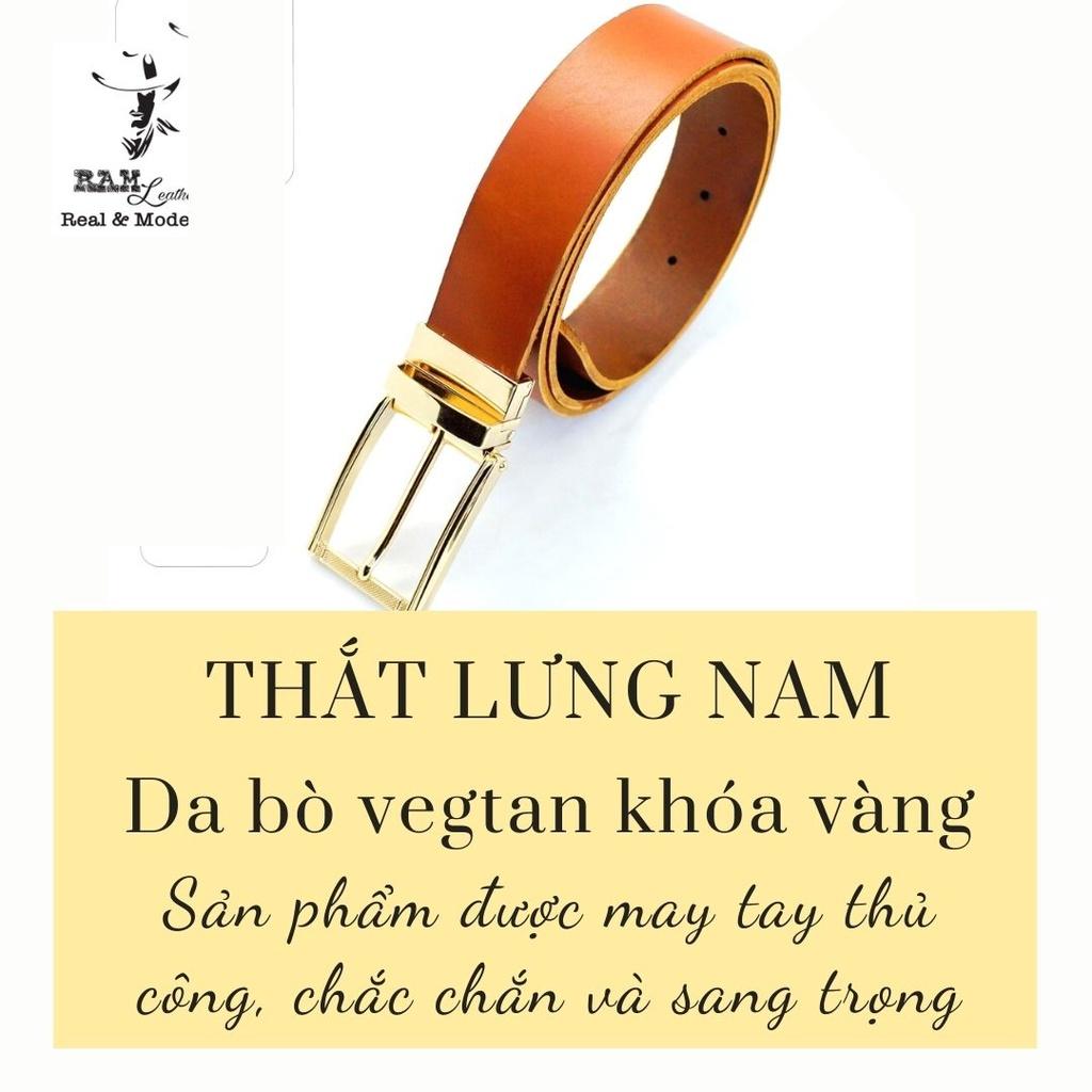 Thắt lưng nam da bò vegtan thảo mộc Ý cao cấp khóa vàng - RAM Leather