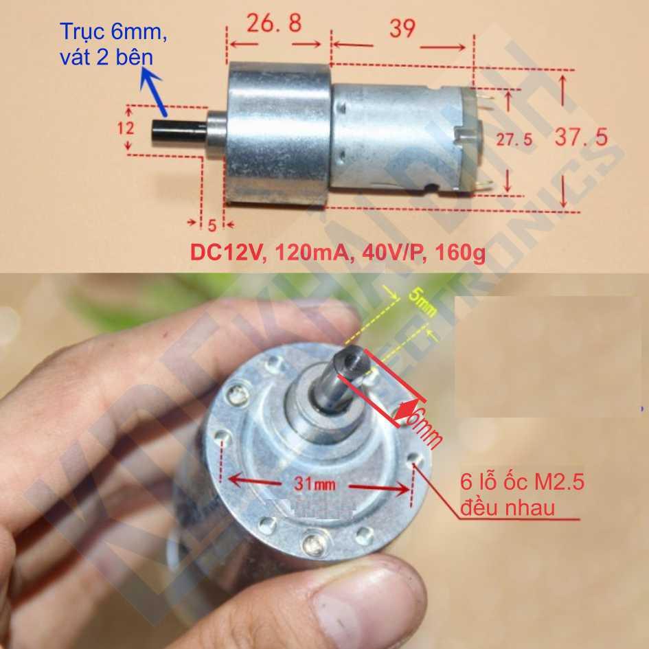 Động cơ giảm tốc RS-385 12Vdc 40V/P trục 6mm VÁT 5mm kde2562