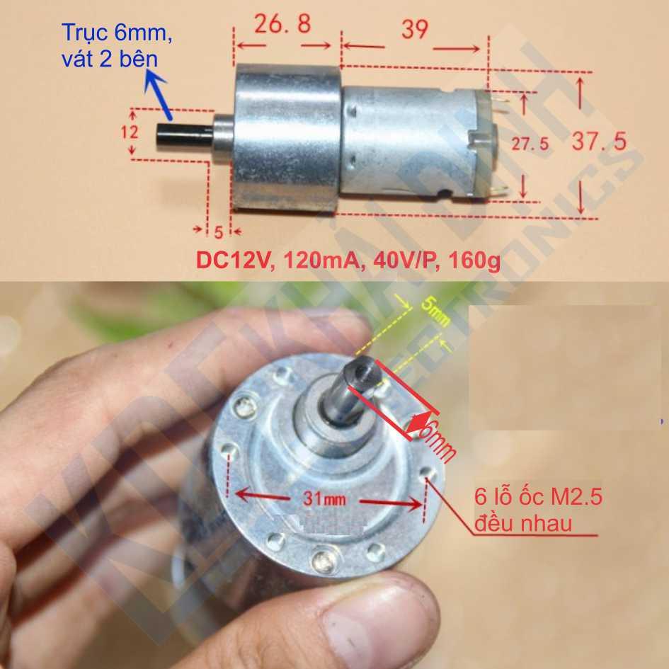 động cơ giảm tốc RS-385 12Vdc 40V/P trục 6mm VÁT 5mm kde2562