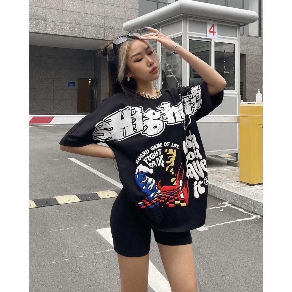 Áo Thun LUDO Tay Lỡ Unisex Nam/Nữ Đen Cổ Tròn - HIGHCLUB