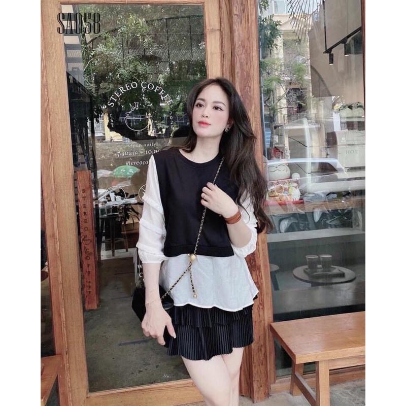 Áo umi phối tơ xếp tay