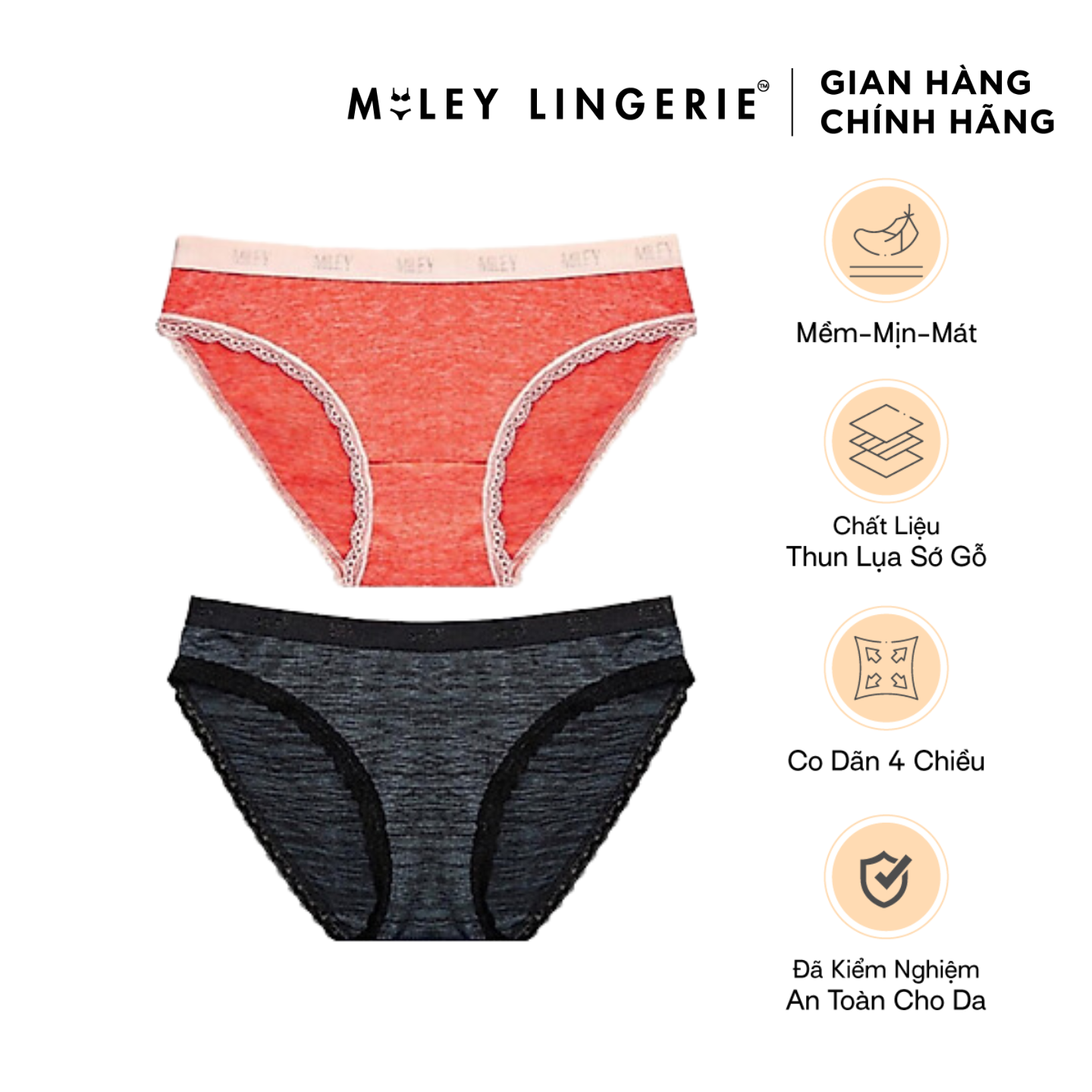 Hình ảnh Bộ 2 Quần Lót Thun lạnh Sớ Lụa Miley Lingerie FWS_00 - MÀU ĐEN + CAM