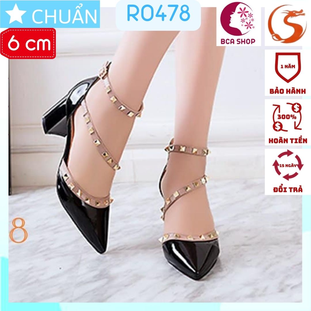 Giày cao gót nữ 6p RO478 ROSATA tại BCASHOP bít mũi, có quai sau ôm cổ chân, đính gai kim loại sành điệu - màu đen