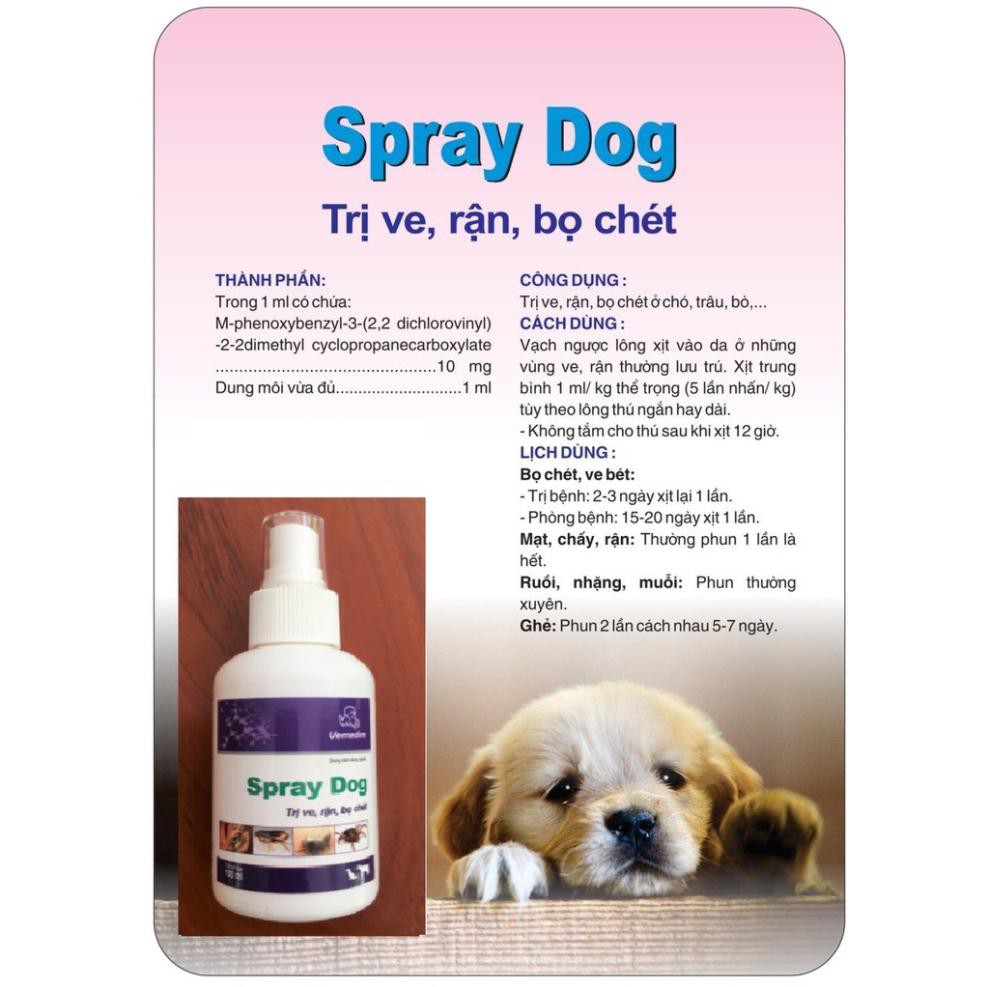 Chai xịt trị ve rận bọ chét ở Chó Spray Dog Giúp diệt sạch ve, rận, bọ chét Sản xuất tại Vemedim Việt Nam