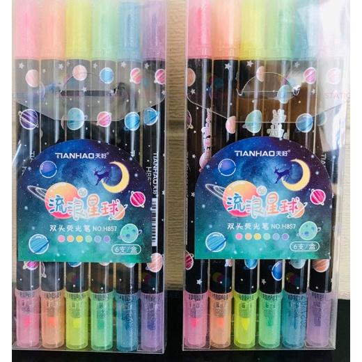 Bút dạ quang 6 màu highlight pastel LEE, bút đánh dấu nhớ dòng cute nhiều màu marker dễ thương 【set 6 bút HHC】