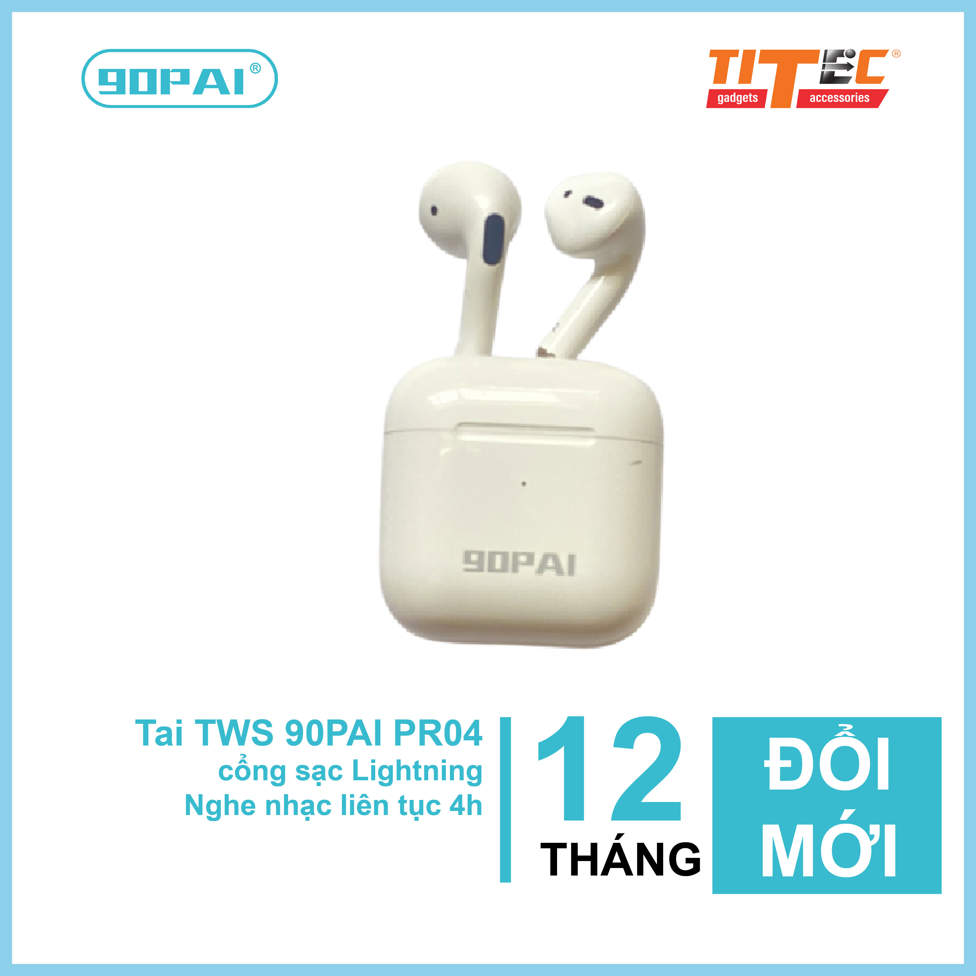 Tai nghe Truewireless 90PAI Pr04 Bluetooth 5.0, thiết kế nhỏ gọn dễ mang đi, nghe và đàm thoại 2 tai, nút bấm cảm ứng - hàng chính hãng