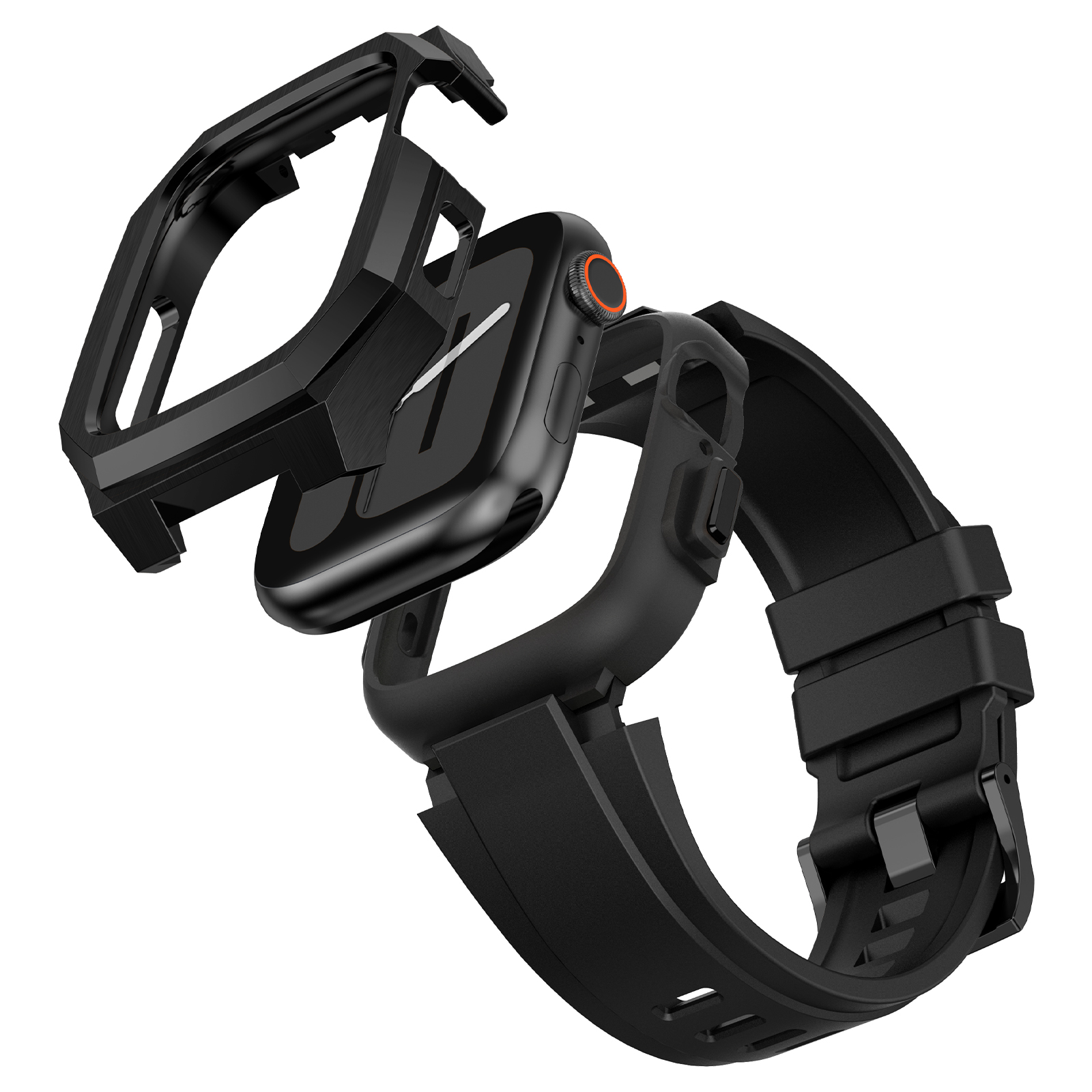 Ốp Case Vỏ Thép Không Gỉ bảo vệ tích hợp dây đeo Fluororubber cho Apple Watch Series 4/5/6/7/8/9/SE1,2 Size 44mm/45mm - Hàng Chính Hãng