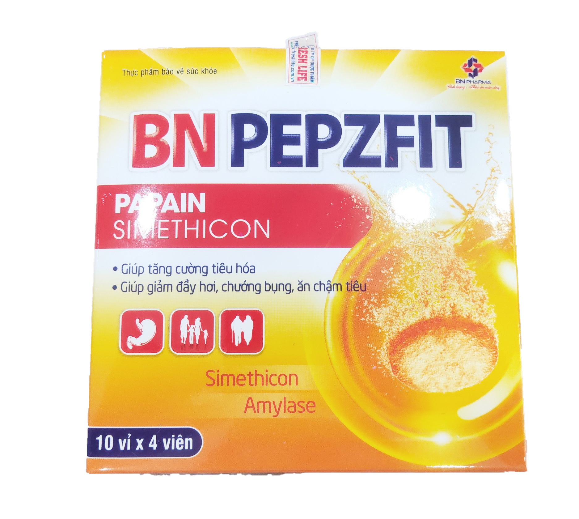 Viên sủi tiêu hóa BN PEPZFIT - Hỗ trợ làm giảm các triệu chứng đầy hơi, chướng bụng, chậm tiêu hóa