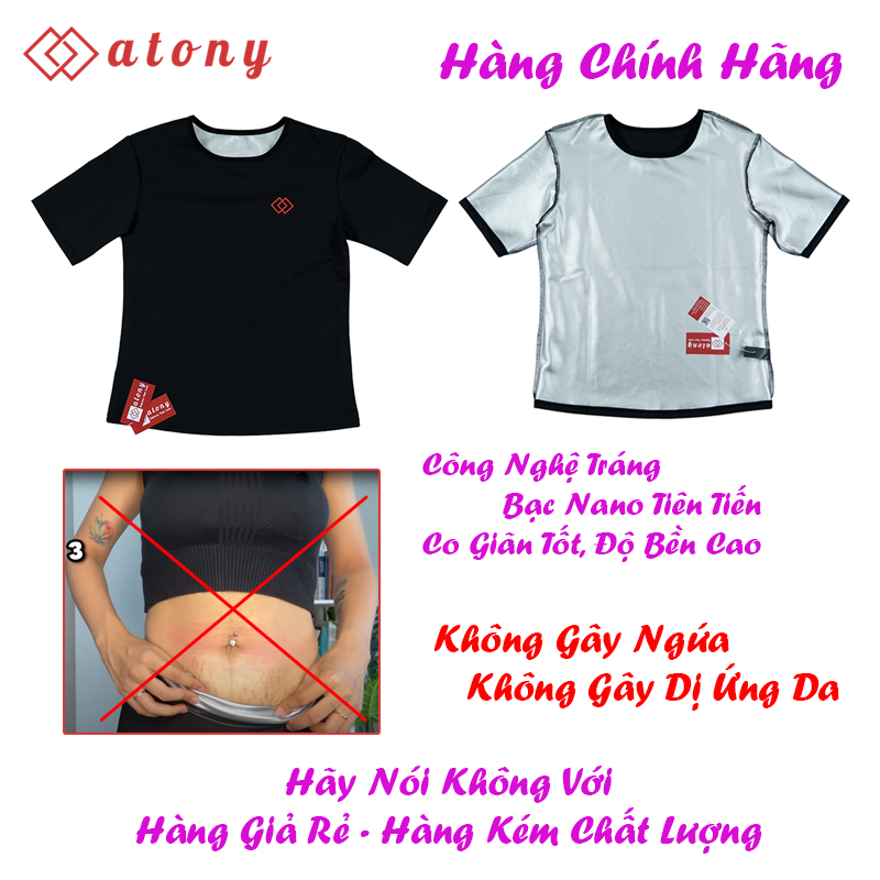 Áo Giảm Mỡ Bụng ATONY Chính Hãng Cho Nữ, Sinh Nhiệt, Đổ Mồ Hôi, Đánh Tan Mỡ Thừa, Tráng Nano Bạc Nhật Bản Hỗ Trợ Tập Gym, Fitness, Yoga