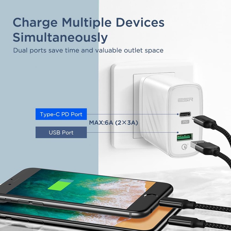 Sạc Nhanh ESR 30W PD Wall Charger (1 USB-C + 1 USB QC Port) - Hàng Nhập Khẩu