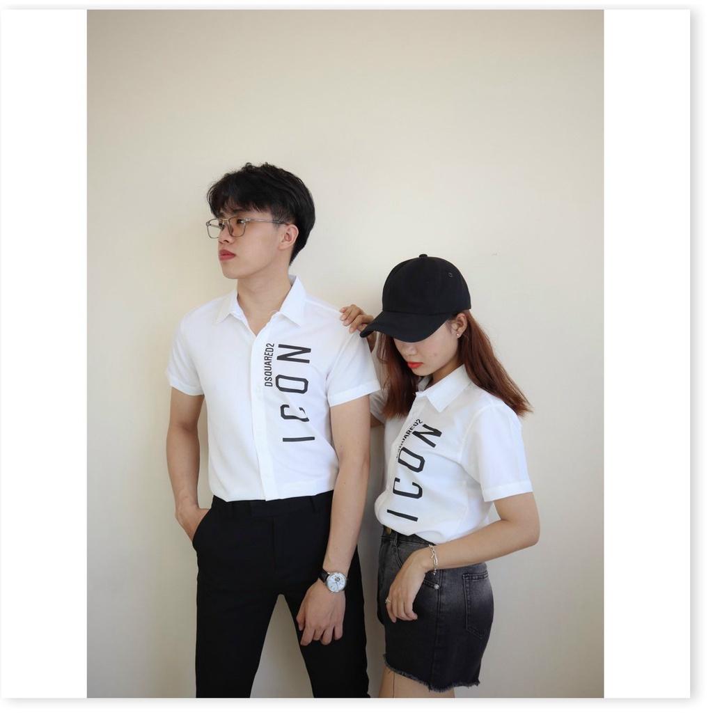 Áo sơ mi in thêu ngăn tay nam nữ