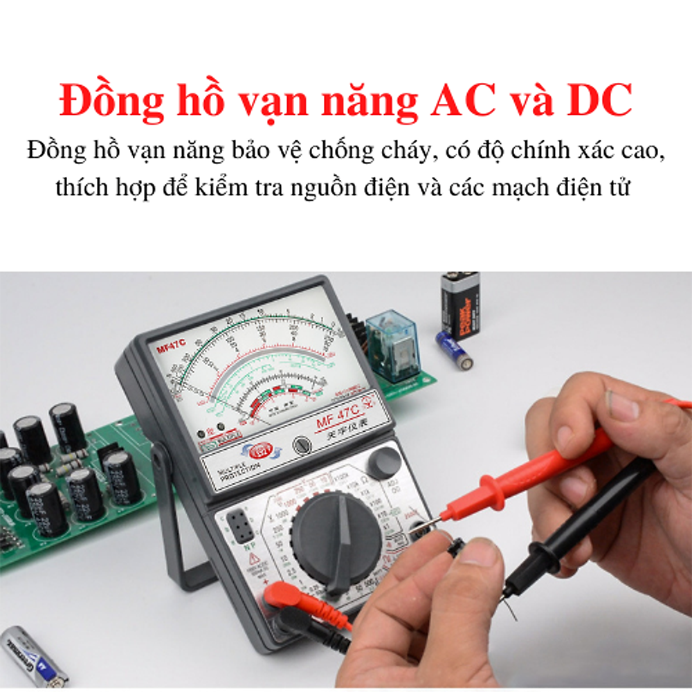 Đồng Hồ Kim Vạn Năng ABG MF47C Kỹ Thuật Số Máy Kiểm Tra Điện Áp Dòng Điện Trở Màn Hình Analog Đồng Hồ Vạn Năng Dụng Cụ Điện Dc/Ac (Không bao gồm pin)