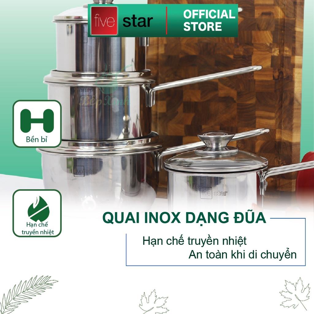 Quánh 3 đáy inox 430 Fivestar Standard nắp kính bếp từ ( 12cm/14cm/16cm ) , tặng 1 vá canh