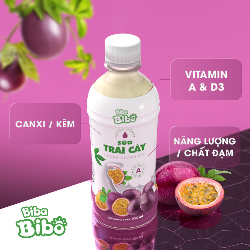 [Combo (18) chai 350ml] Bibabibo Sữa Chanh Dây (Chanh Leo), sữa trái cây, tốt cho miễn dịch, tiêu hóa