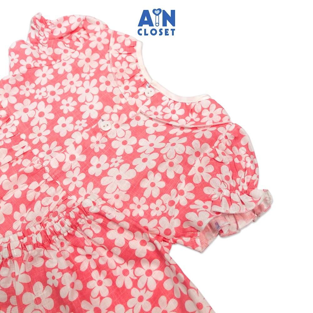 Bộ quần áo ngắn bé gái họa tiết Hoa 6 cánh trắng nền hồng linen xước - AICDBGCA6QJF - AIN Closet