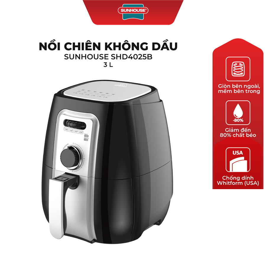 Nồi Chiên Không Dầu Sunhouse SHD4025B (3.0 Lít) - Hàng Chính Hãng