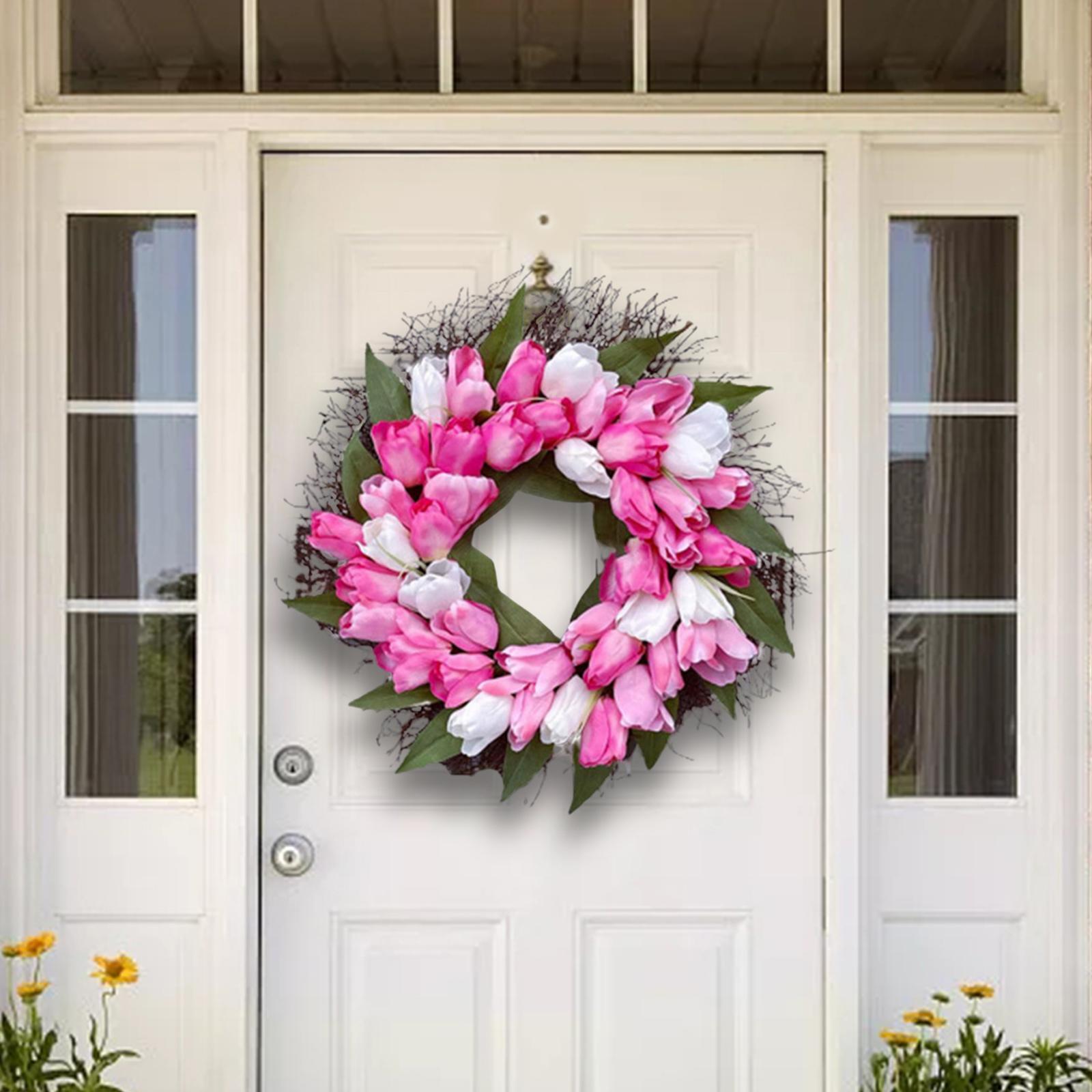 Pink Artificial  Flower Wreath  Front Door