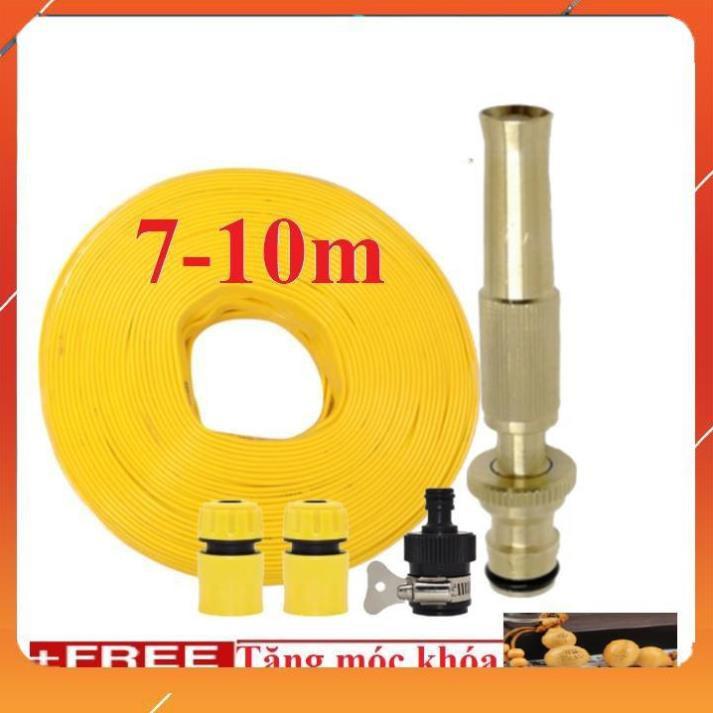 Vòi Xịt️Evoucher Bộ dây vòi xịt nước rửa xe, tưới cây , tăng áp 3 lần, loại 7m, 10m 206587 cút sập+ móc khoá