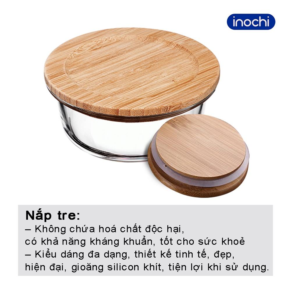 Hộp thủy tinh nắp tre hộp thực phẩm tròn Nikko inochi