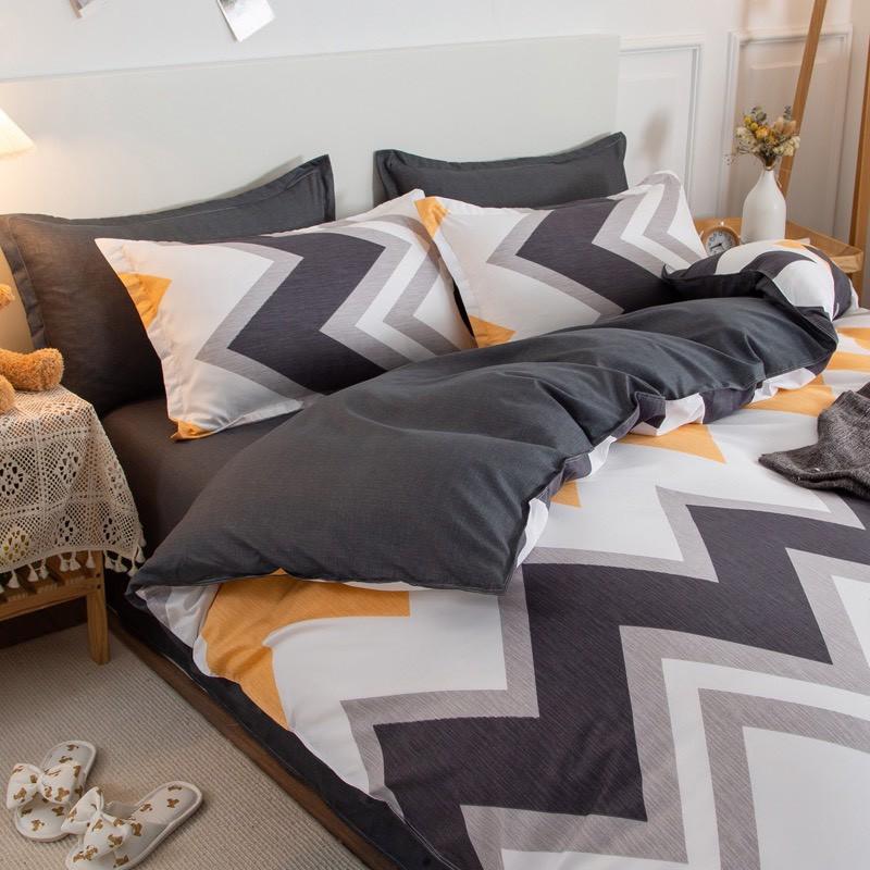 Bộ chăn ga gối Cotton poly M2T Bedding Sóng cam, vỏ chăn mền, drap nệm và 2 vỏ gối