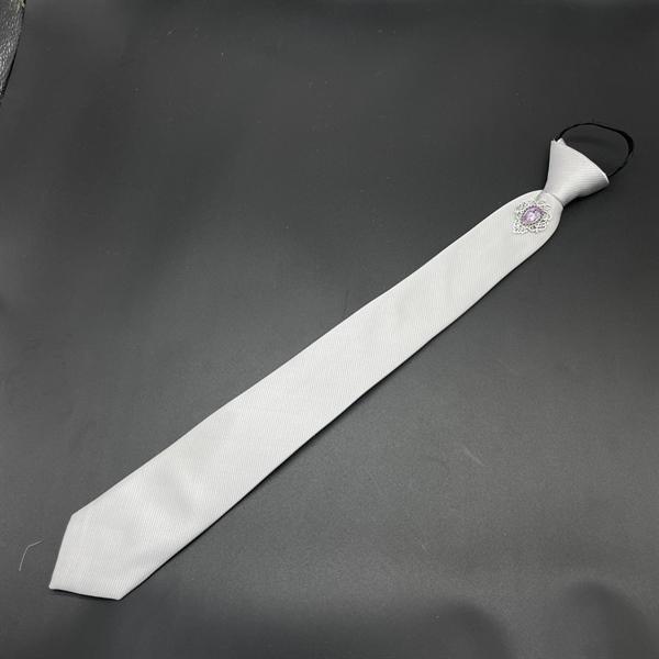 Cà vạt 6cm màu xám trắng thắt sẵn đính đá tím hồng sang trọng
